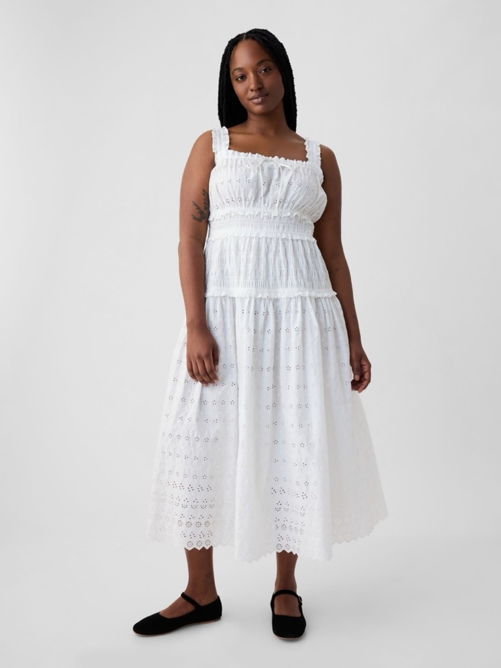 Gap Doen Collab Smocked White Eyelet Maxi Dress - Women